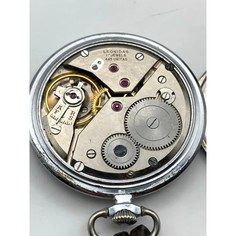 Vintage Leonidas Swiss Mechanical 17 Jewel Pocket Watch 48mm 445 Unitas Movement